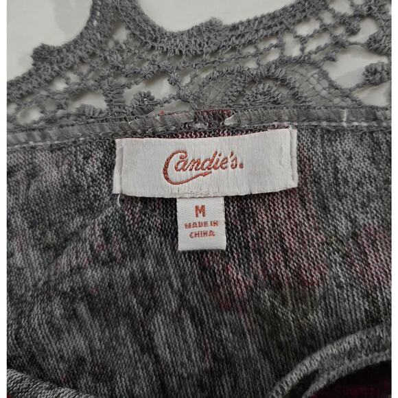 Candie’s Women’s Gray Floral Long Sleeve Fit & Flare Dress with Lace Back Size M - Picture 5 of 9